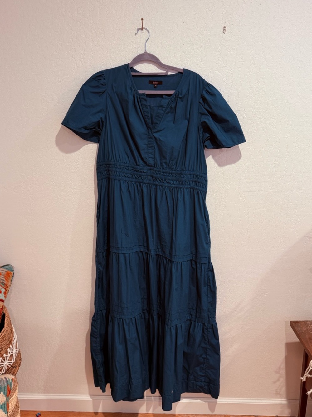Quince Dark Teal Tiered Maxi Dress